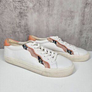 Madewell Womens Court Sneakers White Leather Snakeskin Print Casual Shoes 8.5